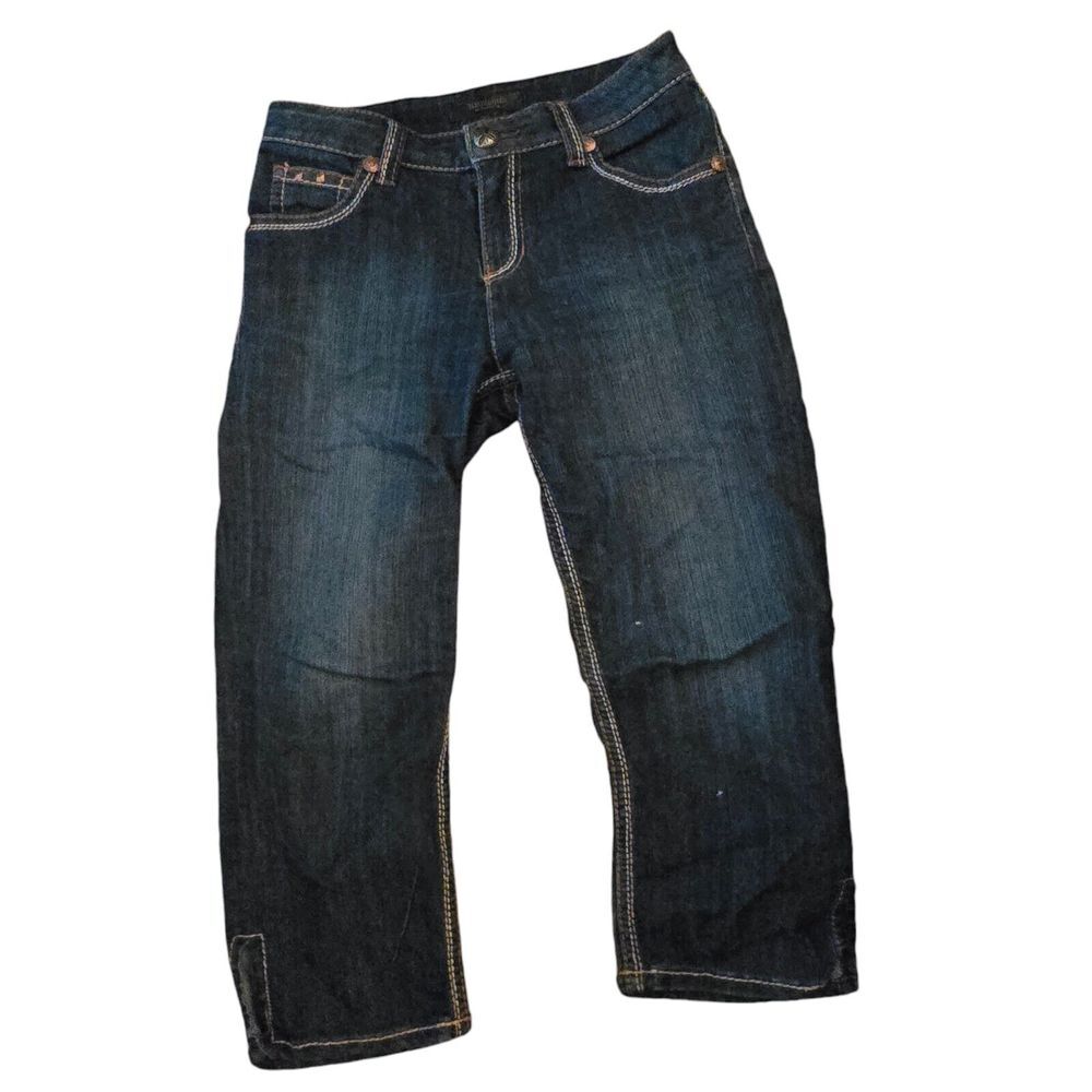 Uknighted‎ Denim Capri Jeans Flap POCKETS SIZE 8 USA Made Cotton Blend